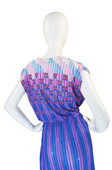 1970s Pretty Purple Nylon Print Wrap Dress