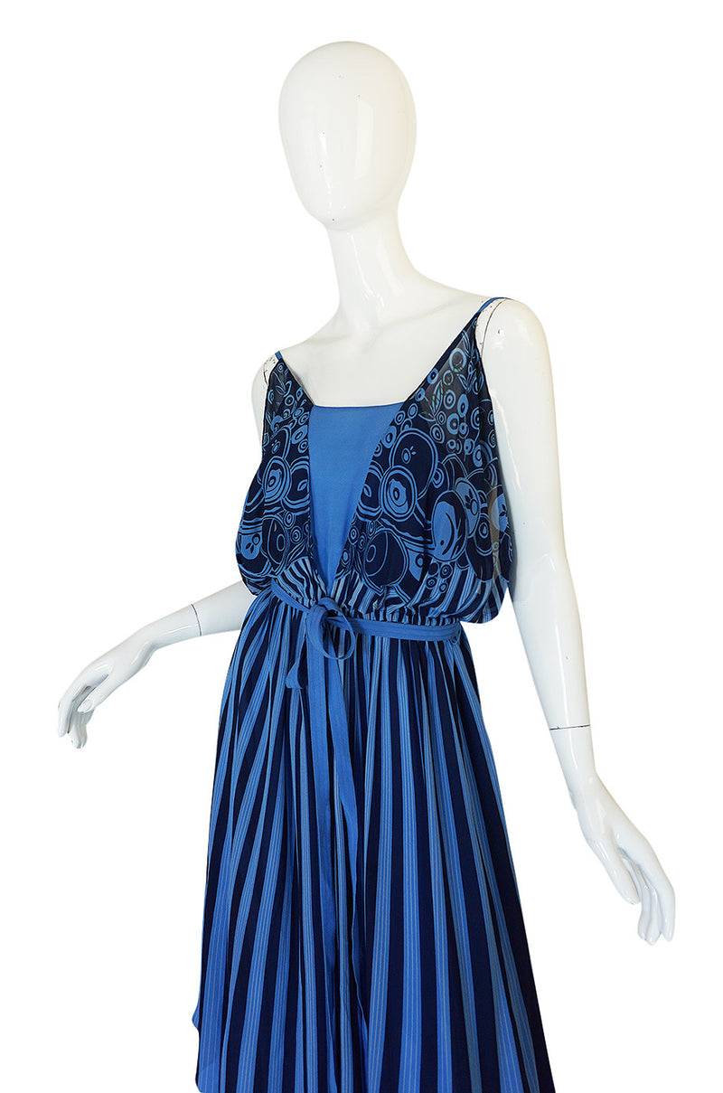 c1975-78 Roland Klein Printed Silk Chiffon Backless Dress