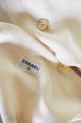 1980s Classic Cream Silk Chanel Gold Button Top