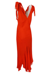 Late 1970s-1980s  Janice Wainwright Red Dotted Silk Bias Cut Dress