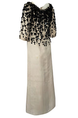 1960s Guy Laroche Haute Couture Embellished Beadwork Ivory Silk Dress