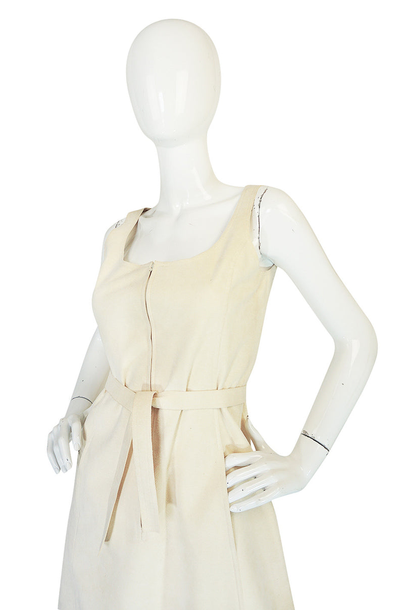 c1972 Halston Ultrasuede Zip Front Dress in Cream
