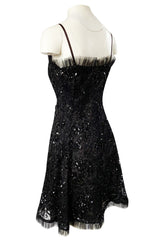 Fall 1987 Yves Saint Laurent Metallic Lame Lace & Black Sequin Bow Dress