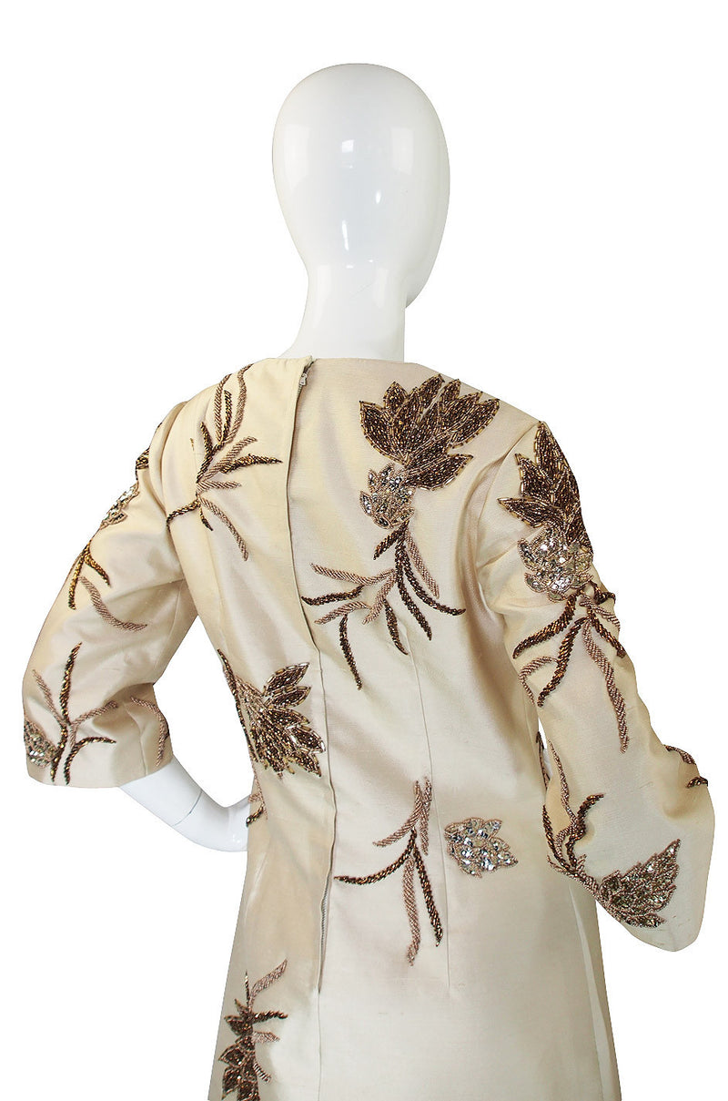 1960s Hand Beaded & Sequin Silk Gown