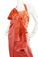 1950s Coral Silk Satin Bow Dress