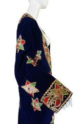 1960s Deep Blue Velvet & Embroidered Star Applique Coat