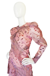 1980s Spiral Bias Cut Pink Silk Metallic Judy Hornby Dress