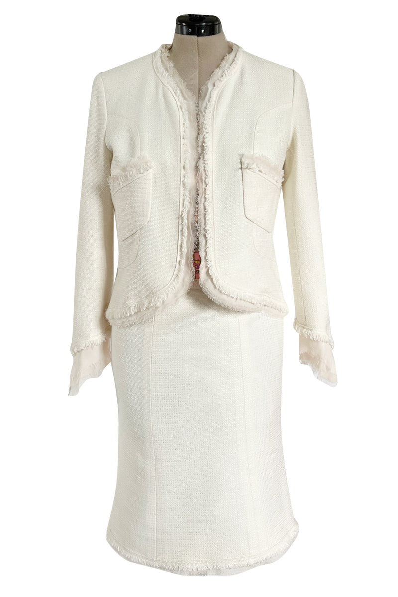 Cruise 2004 Chanel by Karl Lagerfeld Three Piece Ivory Silk Boucle Sui –  Shrimpton Couture