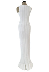 Mid 2000s Azzedine Alaia Supermodel Length White Knit w Nude Underlay Illusion Dress