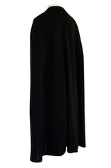 1970s Yves Saint Laurent Fine Black Wool Jersey Minimalist Cape w Button Neck