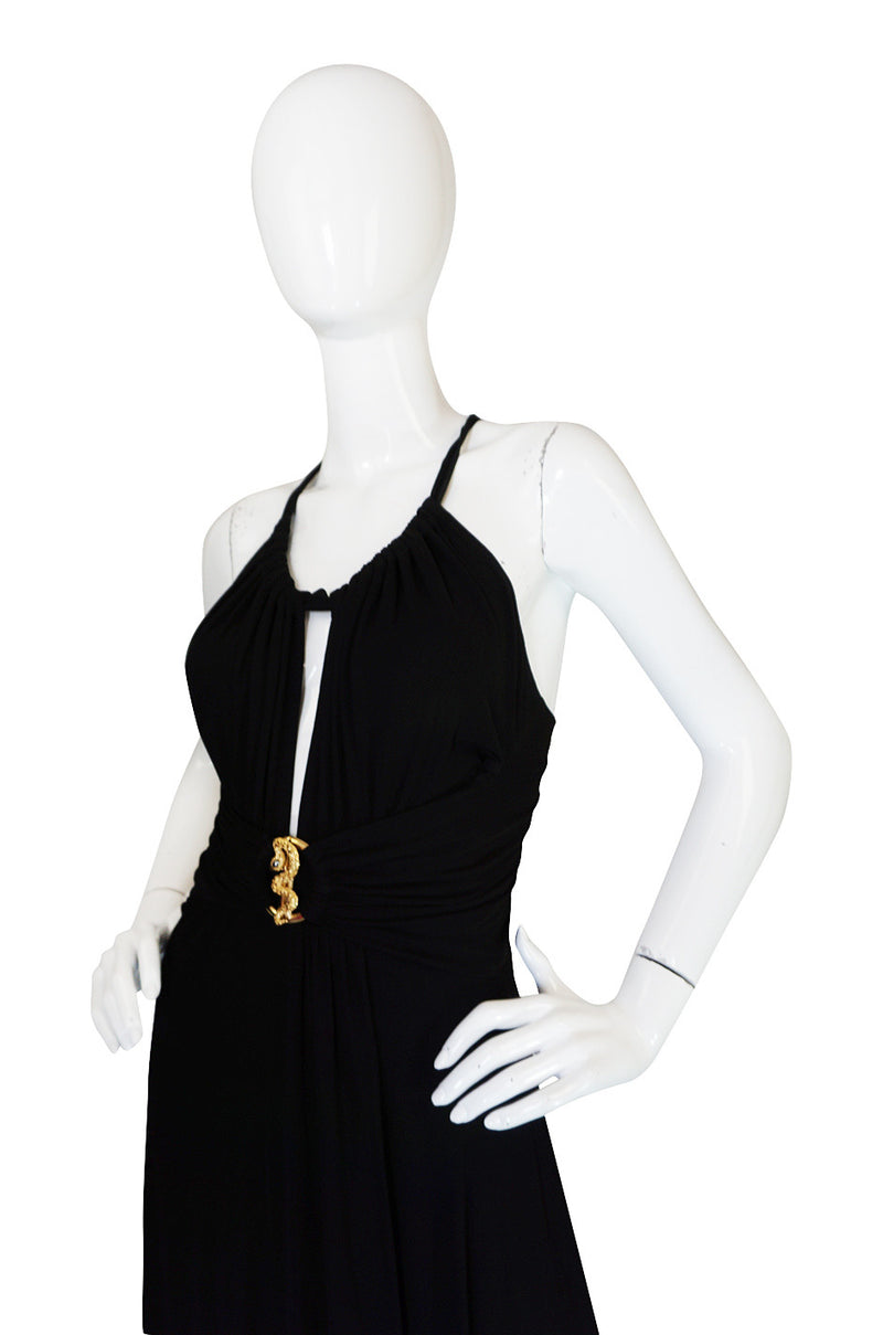 Recent Roberto Cavalli Plunging Black Silk Jersey Dress