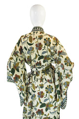 1950s Pretty Silk Print Olive and Cream Kimono