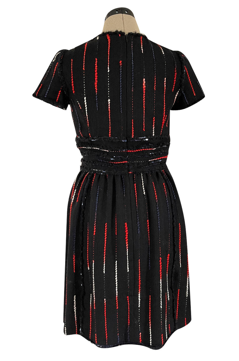 Iconic Fall 2010 Chanel by Karl Lagerfeld Look 21 Runway Black Knit Boucle Dress w Fringe Detailing