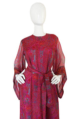 1970s Fine Pink Silk Chiffon Treacy Lowe Caftan Dress