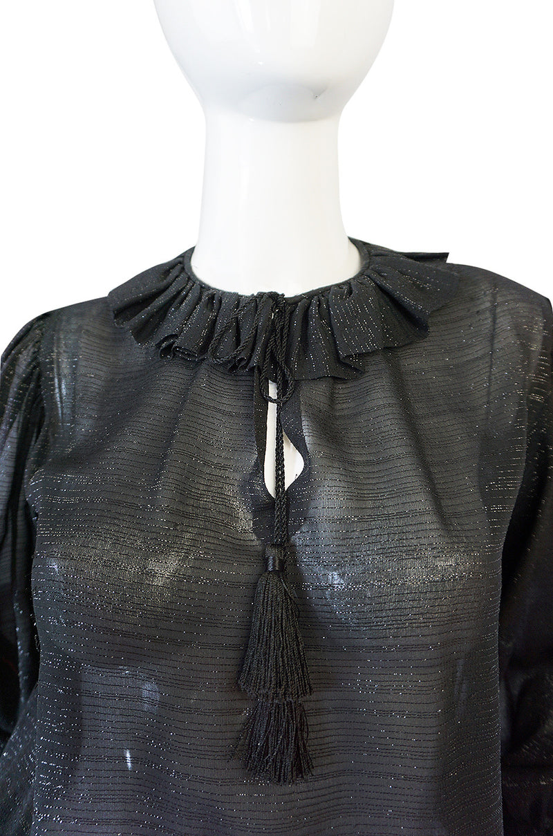 Fall 1977 Yves Saint Laurent Black Lame Thread Silk Top
