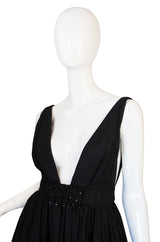 c1967 Plunging Black Silk George Halley Gown