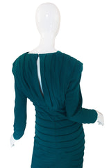 1980s Teal Zandra Rhodes Ribbed Fitted Dress