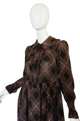 1970s Yves Saint Laurent Ruffled Front Baby Doll Plaid Dress