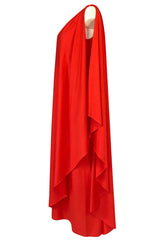 Documented 1978 Halston One Shoulder Red Draped Jersey Halston Dress