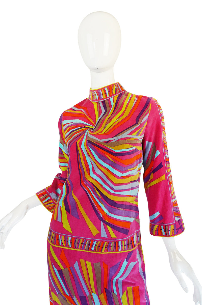 1960s Spectacular Vivid Pink Swirl Pucci Velvet Dress
