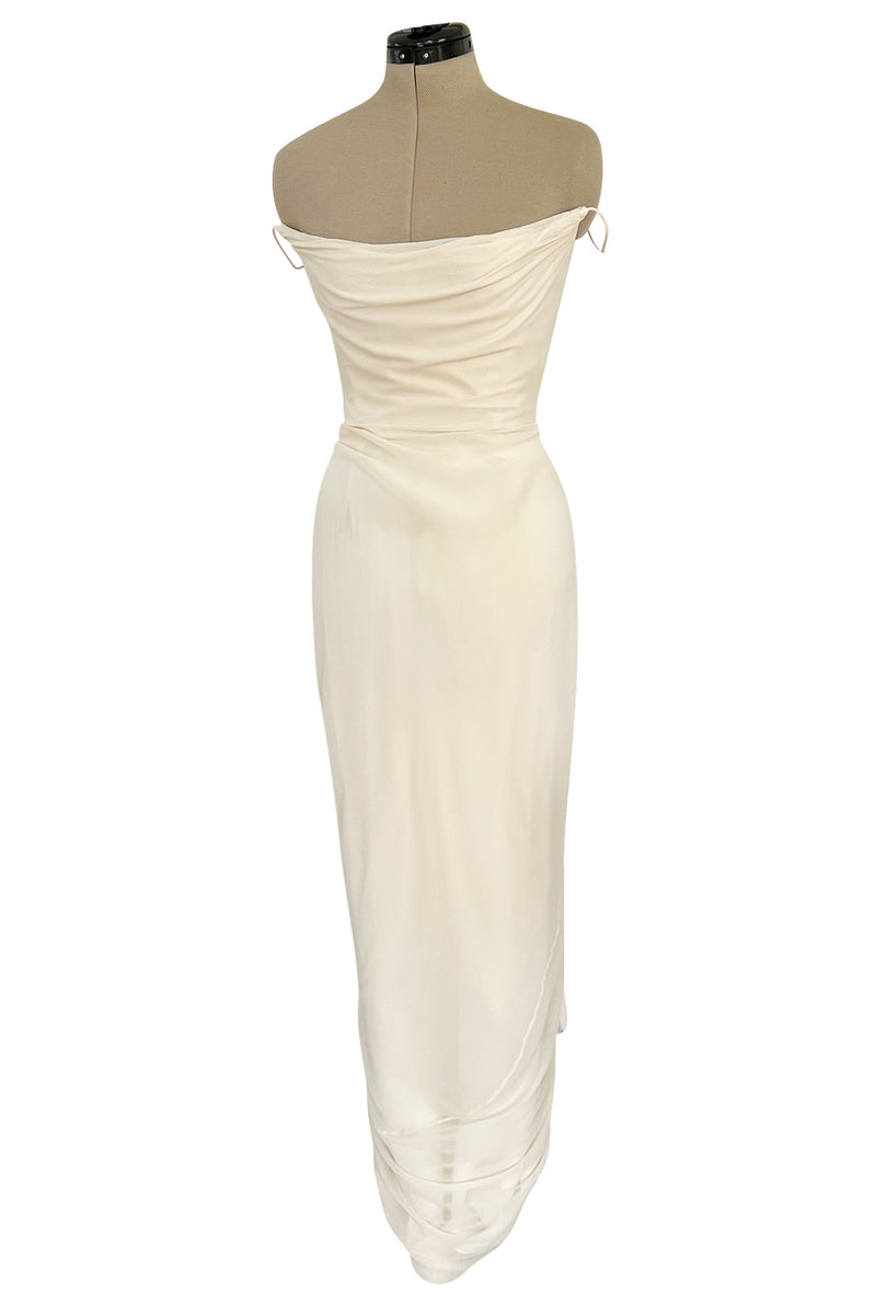 Beautiful 2001 Richard Tyler Ivory Silk Chiffon Corset Dress w Gathere Shrimpton Couture Beautiful 2001 Richard Tyler Ivory Silk Chiffon Corset Dress w Gathere Shrimpton Couture
