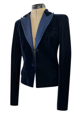 Runway Fall 2002 Yves Saint Laurent Blue Velvet Jacket w Long Sleeves & Tuxedo Collar