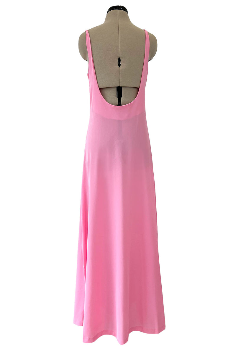 1970s John Kloss for Cira Pink Nylon Jersey Lingerie Dress w Draped Neckline