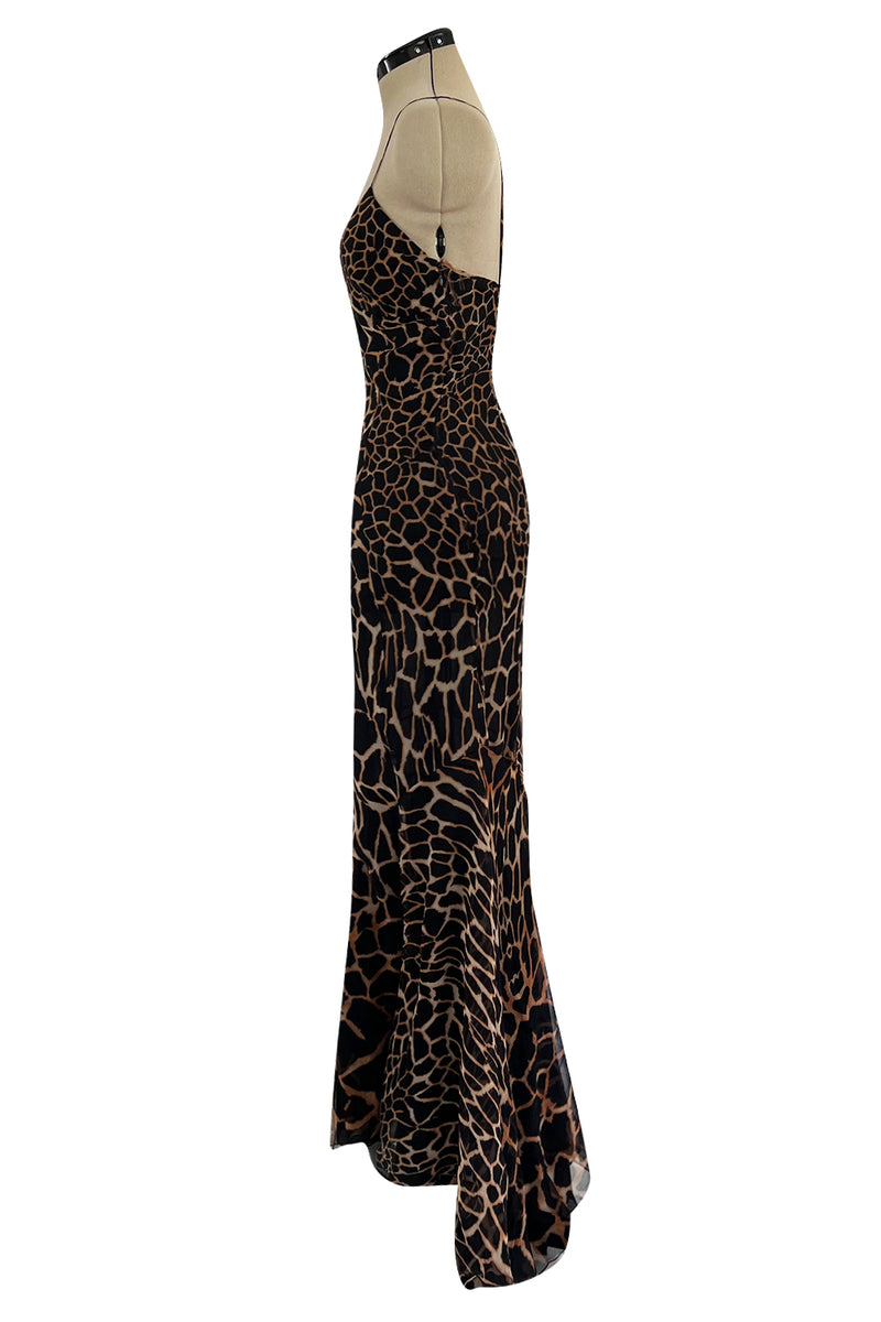 Recent Roberto Cavalli Bias Cut Leopard Print Chiffon Full Length Halter Dress