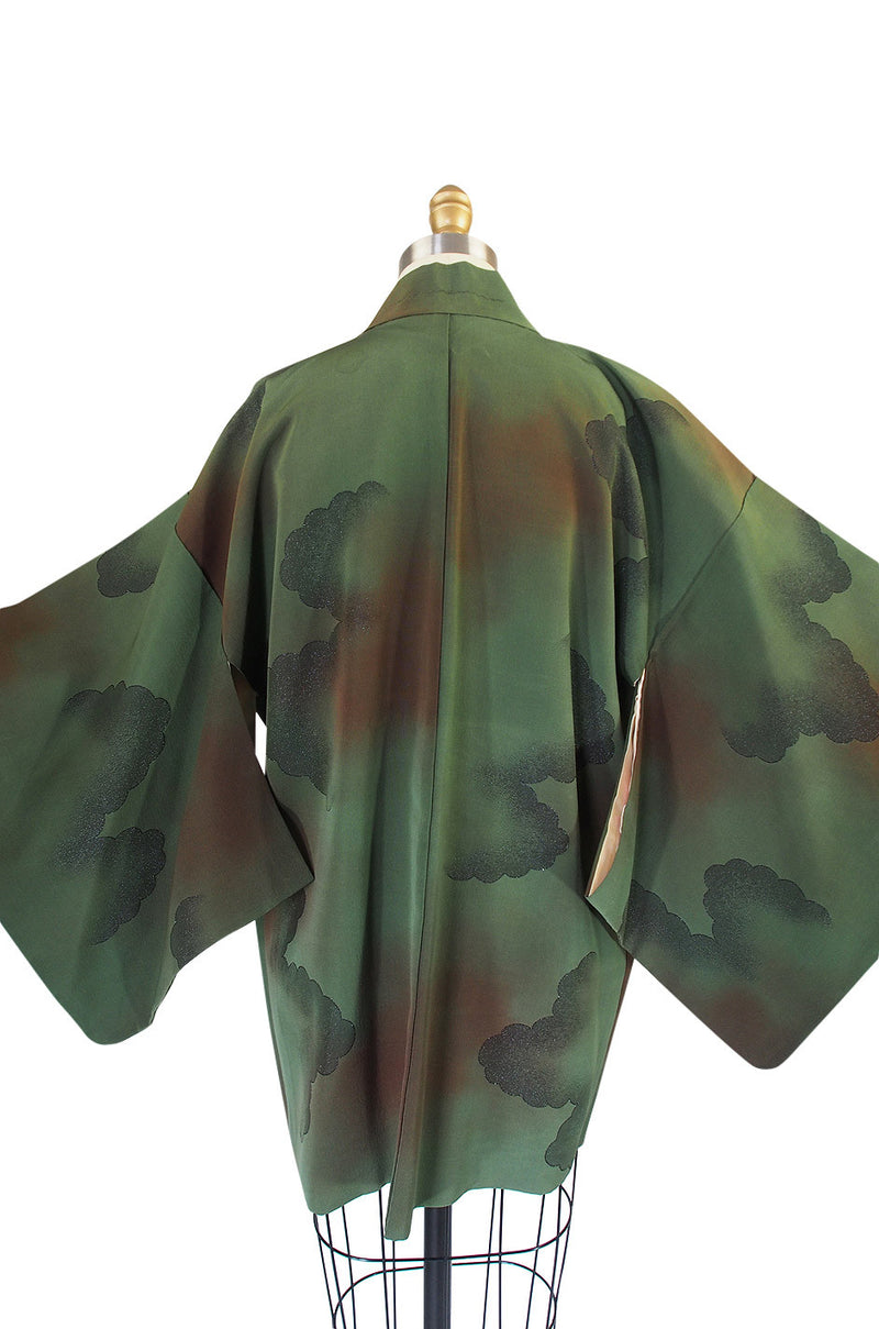Unusual 1950s Green & Metallic Silk Kimono