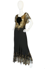 Amazing 1920s Couture Level Gold Metal Lace & Silk Dress