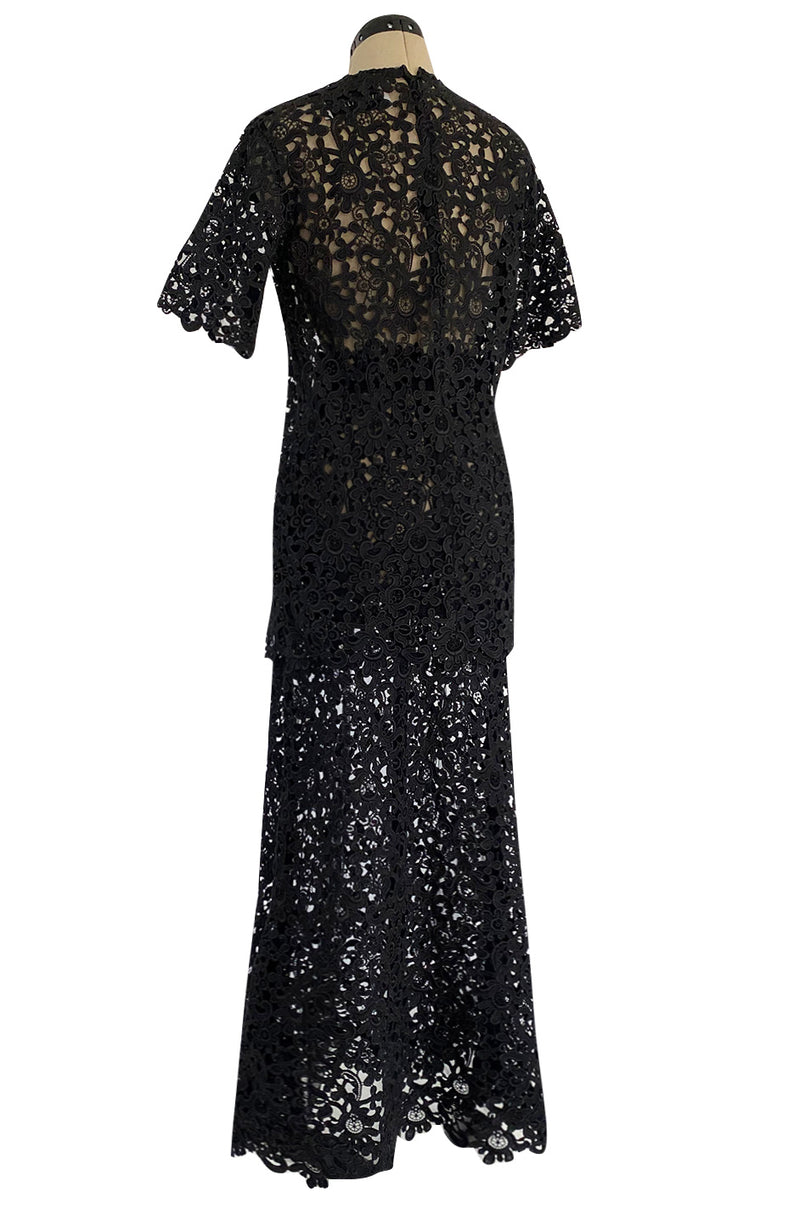 Resort 2015 Valentino Bold Black Lace Full Length Skirt w Matching Tunic / Mini Dress Set