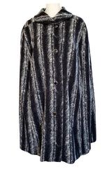 1960s La Mendola Grey Toned Feather Print Dress Cape & Turban Set