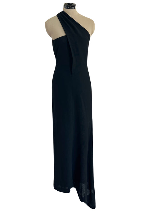 Gorgeous Fall 1998 Chanel by Karl Lagerfeld Runway Black Crepe One Shoulder Dress