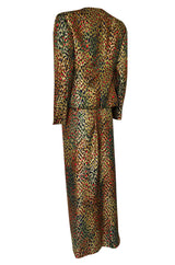 Fall 1989 Bill Blass Gold Silk Lame Leopard Evening Jacket & Skirt Suit