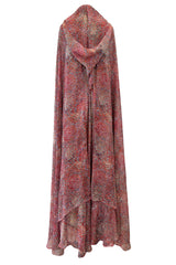 Magical c.1958 Madame Gres Haute Couture Printed Silk Chiffon Dress & Hooded Cape Piece