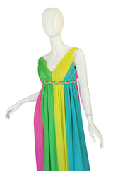1960s Saks Sarafina Multi Color Pleated Chiffon Dress