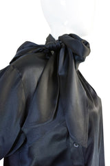 1970s Rich Black Silk Tie Yves Saint Laurent Top