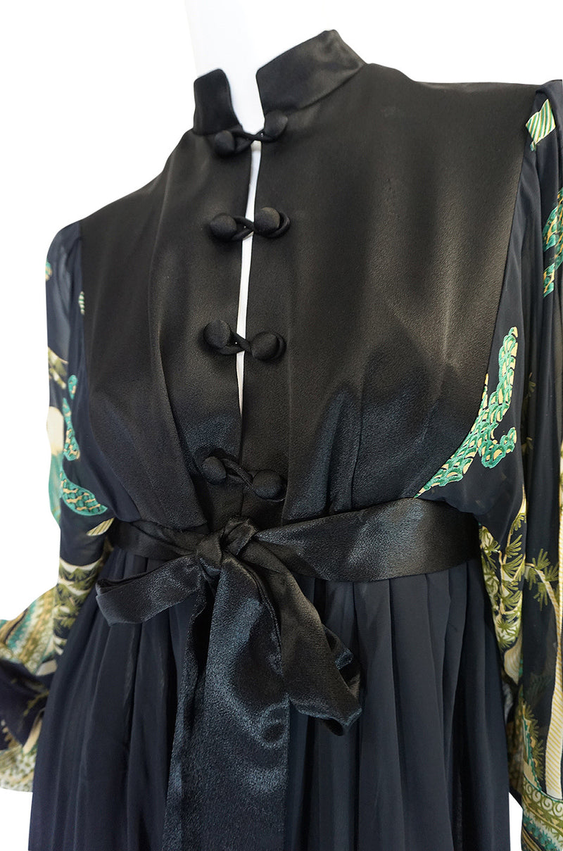 1960s Teal Traina New With Tags Printed Chiffon Dress