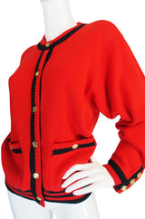 1990s Red Chanel Cashmere Classic Cardigan