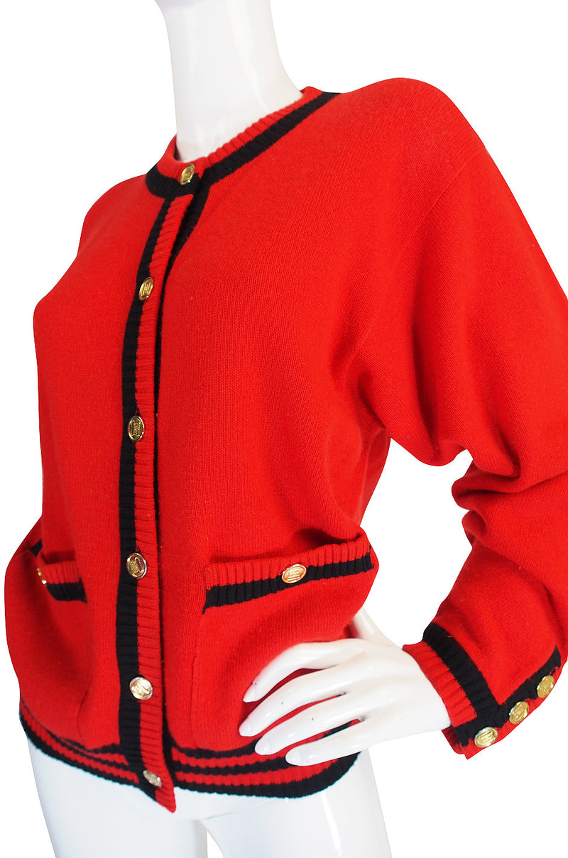 1990s Red Chanel Cashmere Classic Cardigan