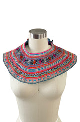 Amazing Antique Turn of the Century Hand Embroidered Colourful Cotton Collar from Laos