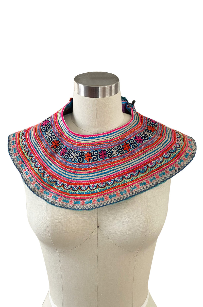 Amazing Antique Turn of the Century Hand Embroidered Colourful Cotton Collar from Laos