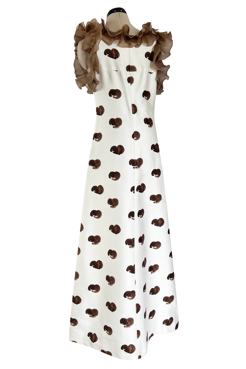 Fabulous Spring 1974 Andre Courreges Sculpted Abstract Heart Print Dress w Ruffle Detailing