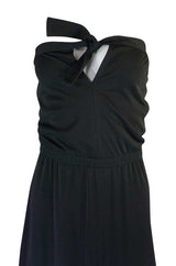 1970s Joy Stevens Black Strapless Jersey Dress w Keyhole