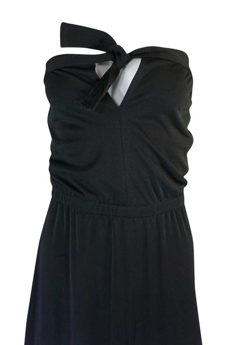 1970s Joy Stevens Black Strapless Jersey Dress w Keyhole