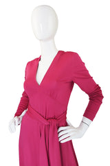 1970s Victor Costa Raspberry Colored Jersey Maxi Dress