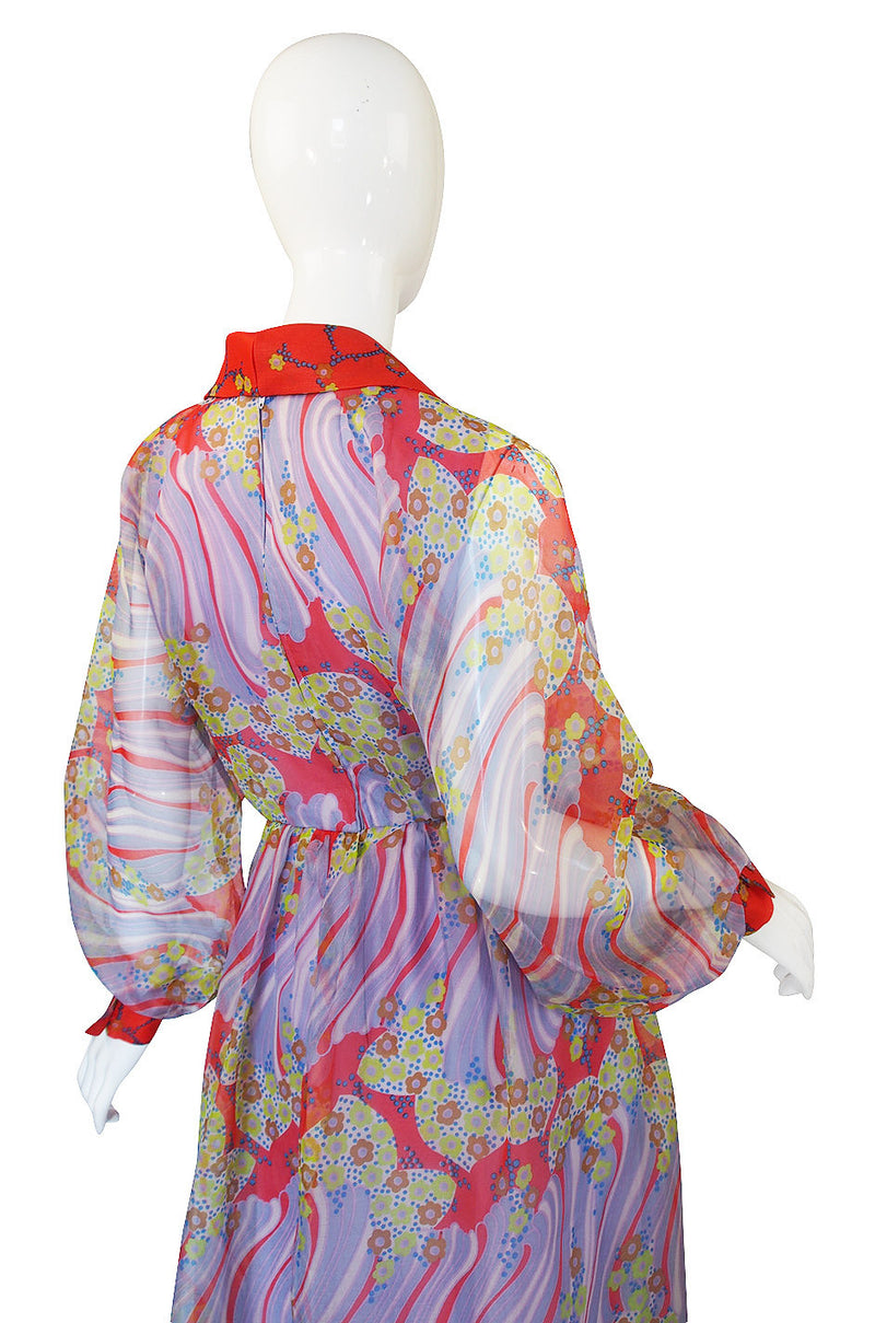 1960s Silk Viole Print Oscar de la Renta Dress