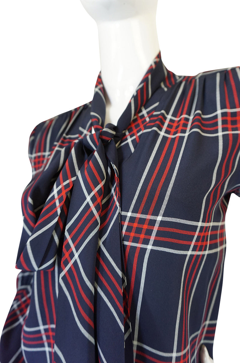 Spring 1984 Haute Couture Plaid Silk Yves Saint Laurent Top