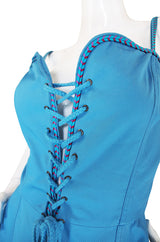 Rare 1970s Yves Saint Laurent Blue Safari Corset Top