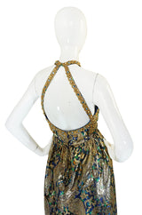 1960s Studded & Embellished Metallic Backless Dress